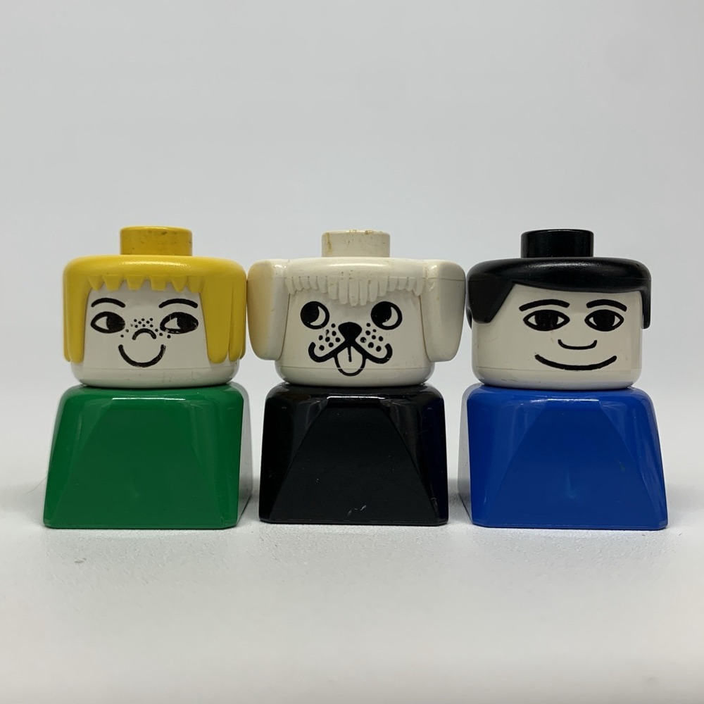 Lego Duplo People Square Base Figure Lot Boy Girl Dog Set of 3 Vintage